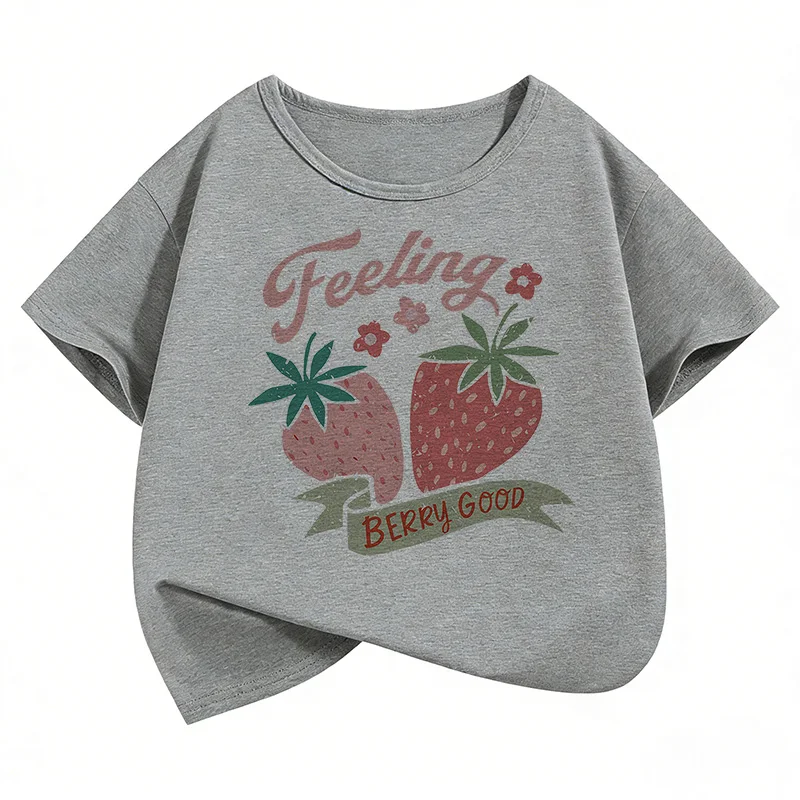 Fashion Strawberry Design T Shirts Girls Y2k Sweet Kids Short Sleeve Children's T-shirt Summer Spring Casual Top Tee
