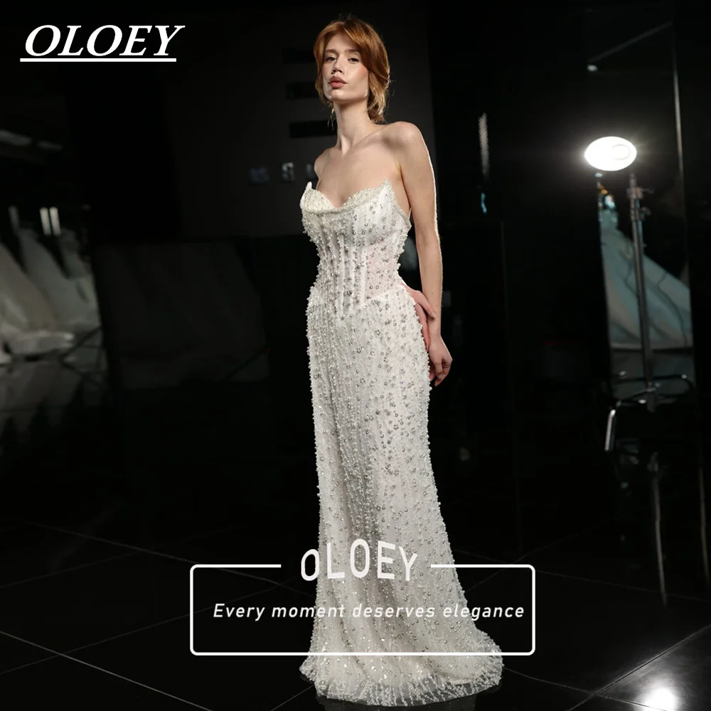 OLOEY Luxury Sequined Lace Pearls Mermaid Wedding Dress Sweetheart Neck Corset Maxi Bridal Gown Customized Robe De Mariage