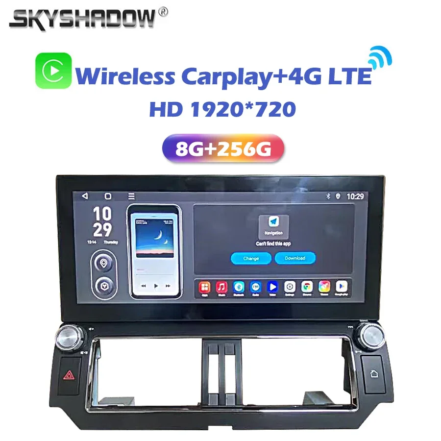 Carplay Auto Android 14.0 12G+256G QLED Car DVD Player GPS Map WIFI Bluetooth Radio For Toyota Land Cruiser Prado 150 2014 -2017