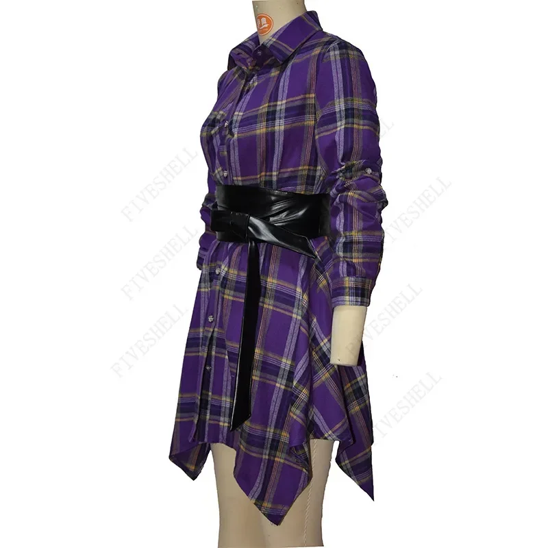 Casual Long Sleeve Shirt Dress For Women Medieval Punk Gothic Leather Bandage Waist Irregular Vintage Plaid Robe Women Costume