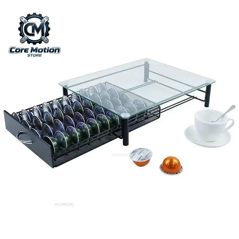 Nespresso Vertuo Pod Holder Drawer Coffee Pod Organizer Storage for Vertuoline Capsules Holder Glass Tray Dolce Gusto 40 Pods
