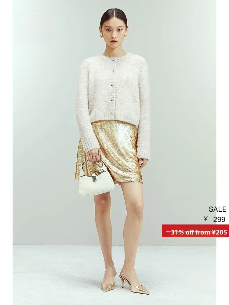 

Ele Sle Women's Knitted Cardigan Miu Series Base Layer Button Design Spring Faion H&M Polyester Nylon Wool Blend Long...