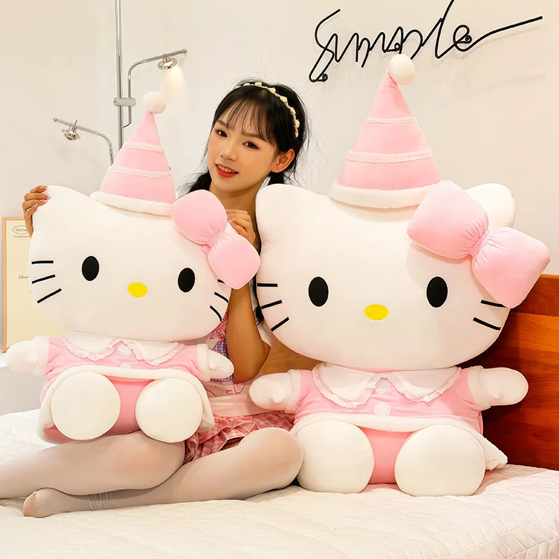 

30/50/70CM Sanrio Plushies Kawaii Birthday Hat Hello Kitty Plush Stuffed Doll Anime Comfortable Soft Pillow Cute Ornament Gift