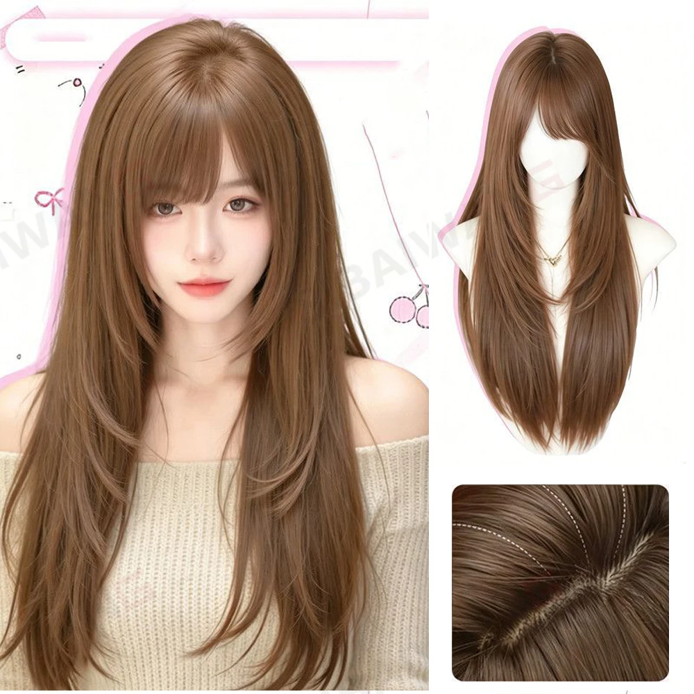 2026-ladies-light-champagne-brown-wig-daily-cosplay-party-use-long-straight-wig-synthetic-hair-wig-bangs-heat-resistant