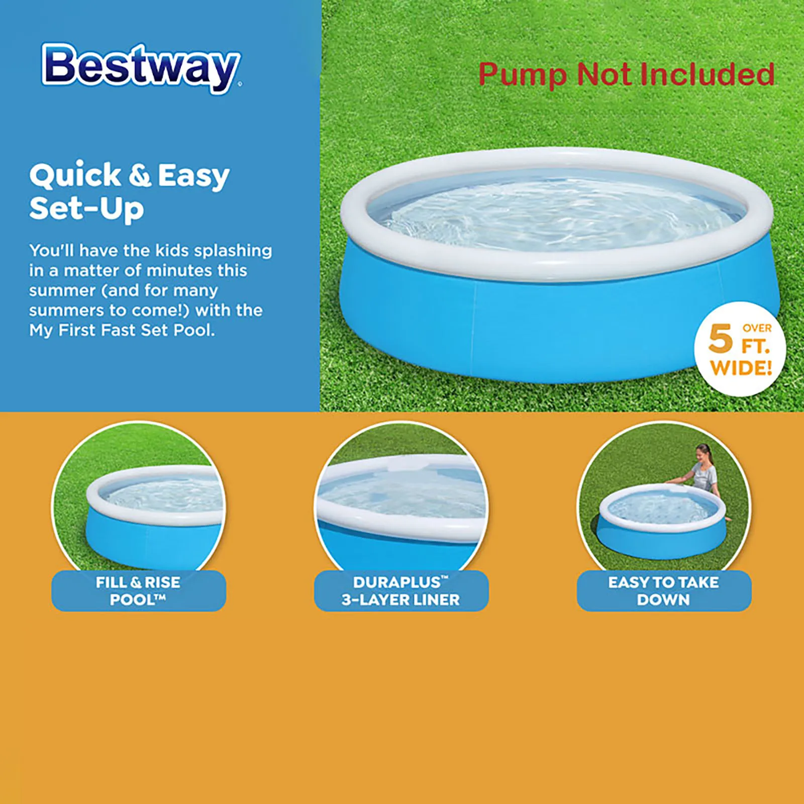 Bestway 57241 지상 수영장 위의 1PC 야외 원형 풍선, 원형 풍선 수영장 야외 수영장