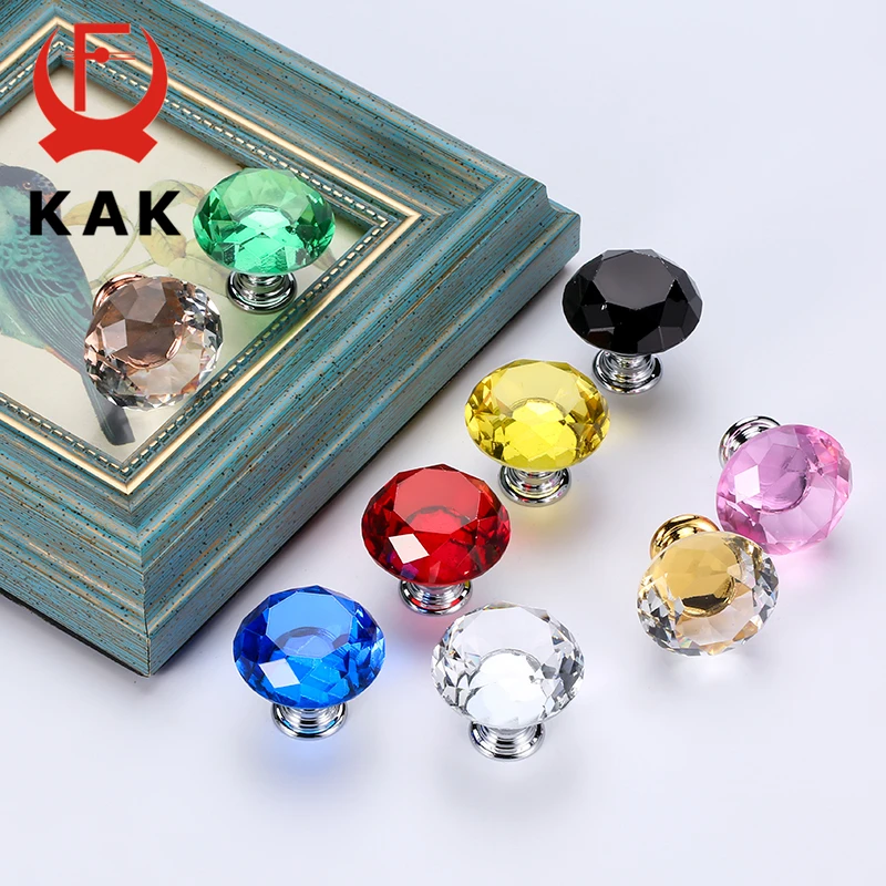 KAK Diamond Shape Crystal Glass Cabinet Knobs and Handles Dresser Drawer Knobs Kitchen Cabinet Handles Furniture Handle Hardware