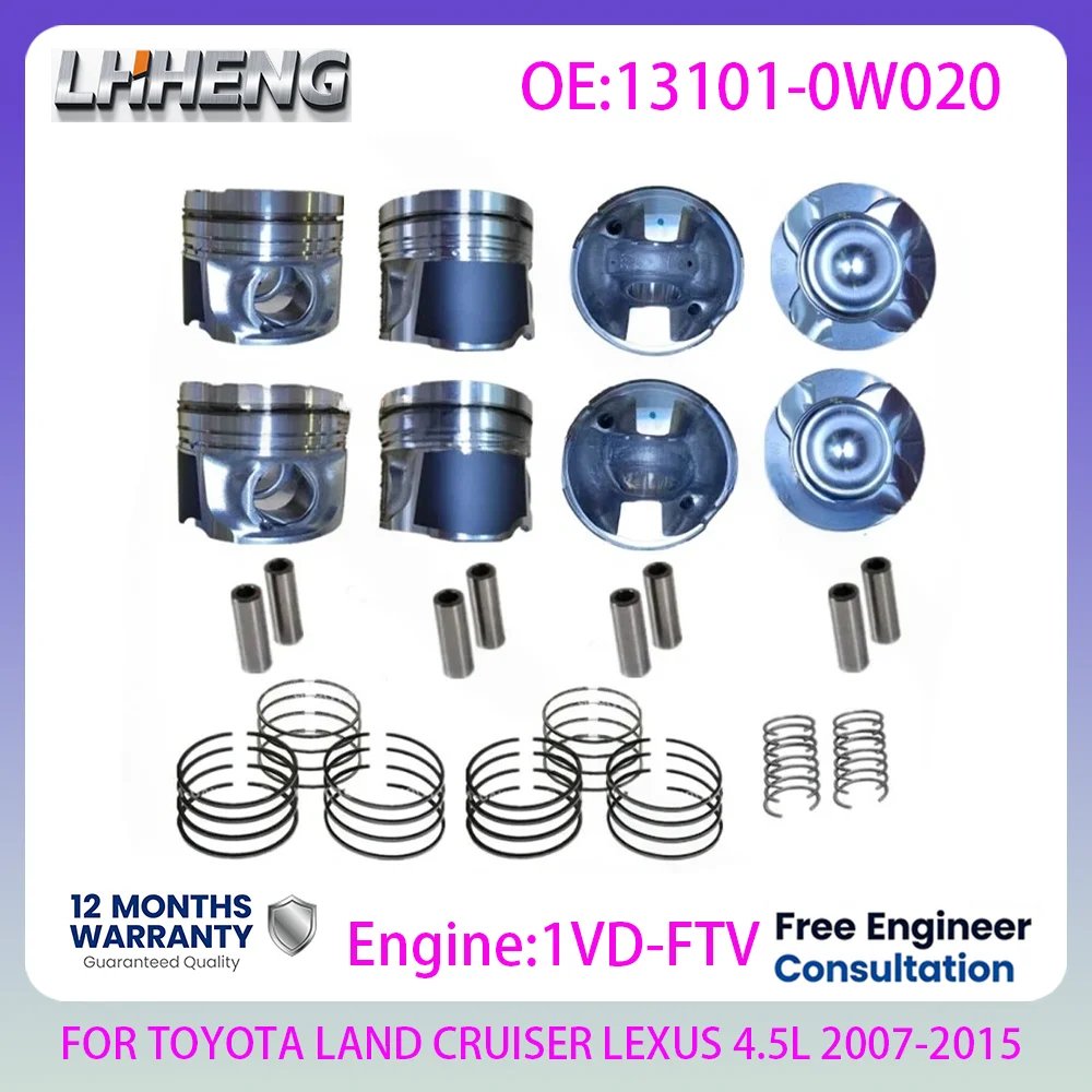 1VD-FTV Engine New Piston With Rings Assembly For TOYOTA LAND CRUISER TLC200 LEXUS LX 4.5L 4.5 L T V8 Diesel 07-15 13101-0W020