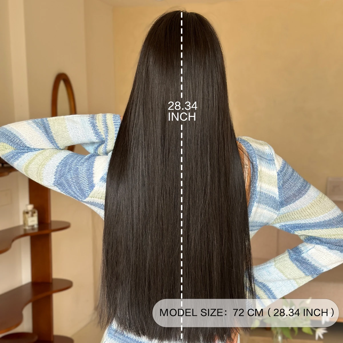 7JHH WIGS Long Straight Black Wig for Women Synthetic Heat-Resistant Modest Fashion Wear and Go Black Wigs with Neat Bangs - view 4