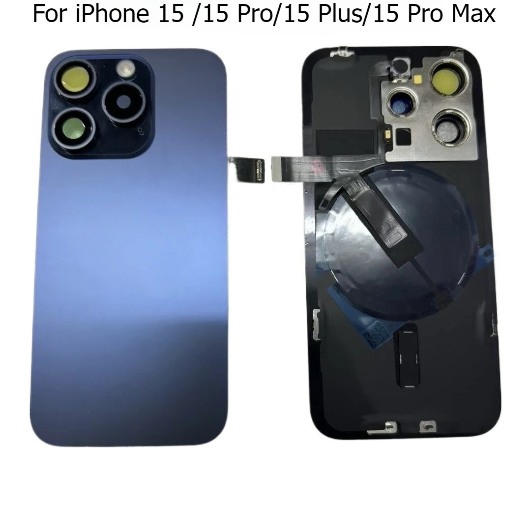 Voor iPhone 15 15 Pro 15 Plus Terug Glas Cover Achterbehuizing Deur Behuizing met Draadloze Flex Kabel Metalen Plaat Vervanging 15 Pro Max