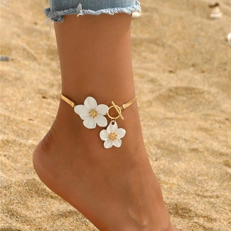 Fashion Cherry Blossom Charm Anklets for Women Summer Beach Accessories Gold Color Chain Anklet Leg Bracelets Wedding Gift