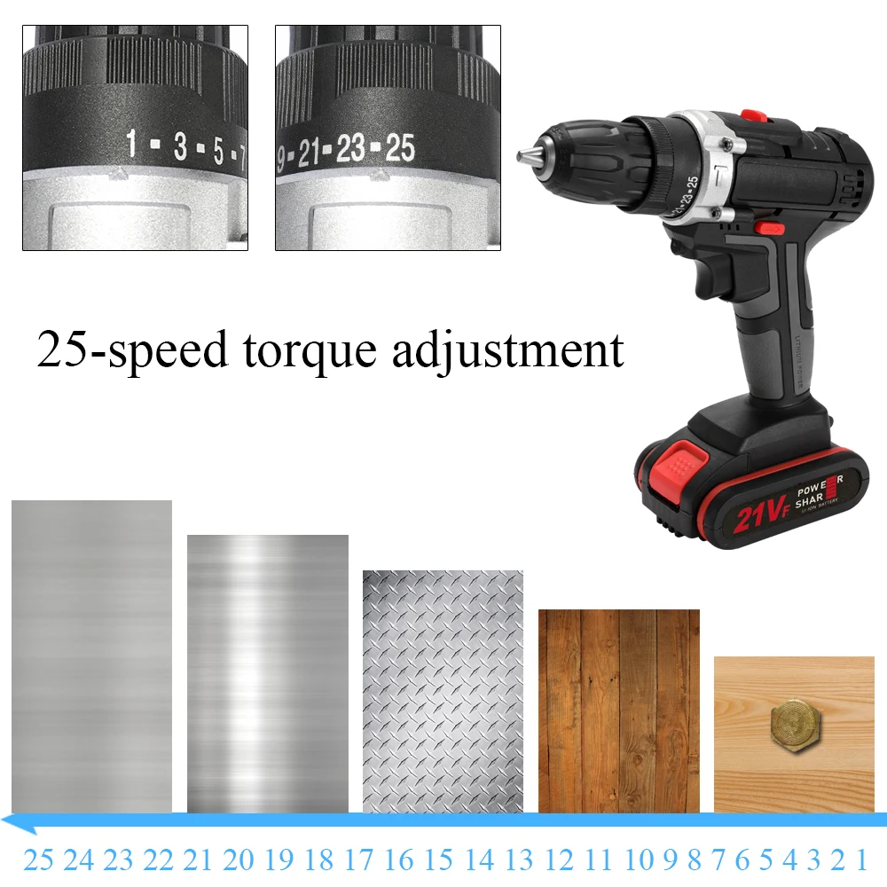 21V Elektro schrauber Schrauben dreher Akku elektrische Schlag bohrmaschine Hochleistungs-Lithium batterie wiederauf ladbare Hand bohrer Home DIY