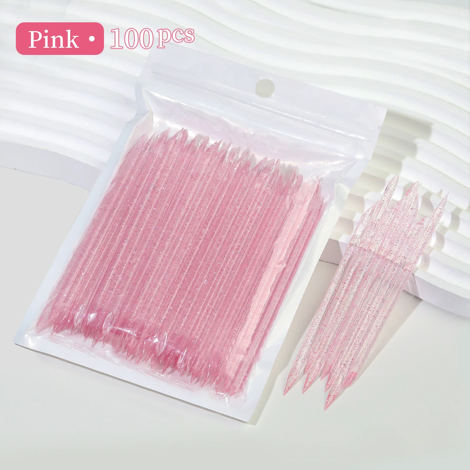 

100pcs/pack Double Headed Acrylic Cuticle Pusher For Remove Dead Skin Spot Drilling Crystal Shining Powder Nail Art Tool