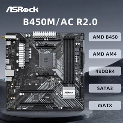 ASROCK B450M/AC R2.0 마더보드는 5800X3D 5700X 5600X 5600G 1700X 2700X CPU AM4 4xDDR4 M.2 NVME HDMI mATX 메인보드를 지원합니다.