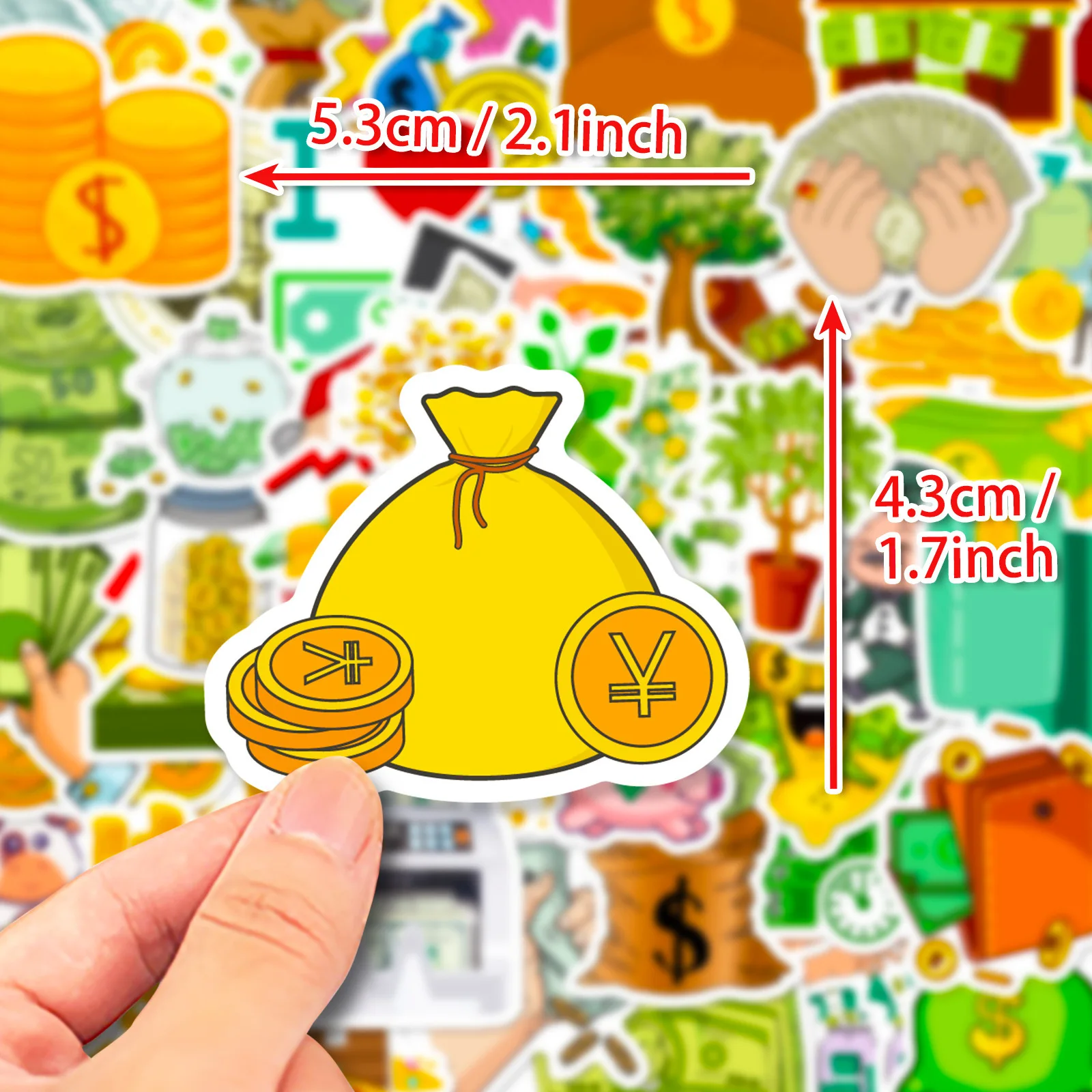 

50PCS Cartoon Money Dollar Decals Funny Gold Coin Stickers DIY Laptop Phone Motorcycle Helmet Waterproof Graffiti Toys Gifts