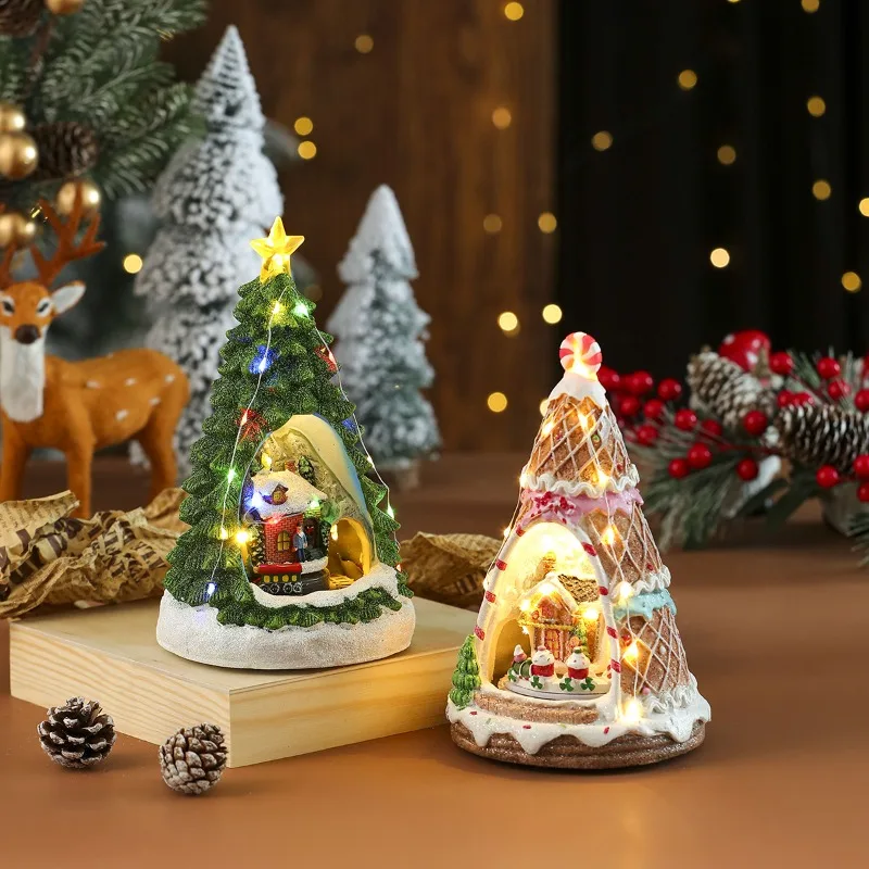 New Resin music rotating mini train LED eight-tone music box night light Christmas decoration Home Decor Crafts