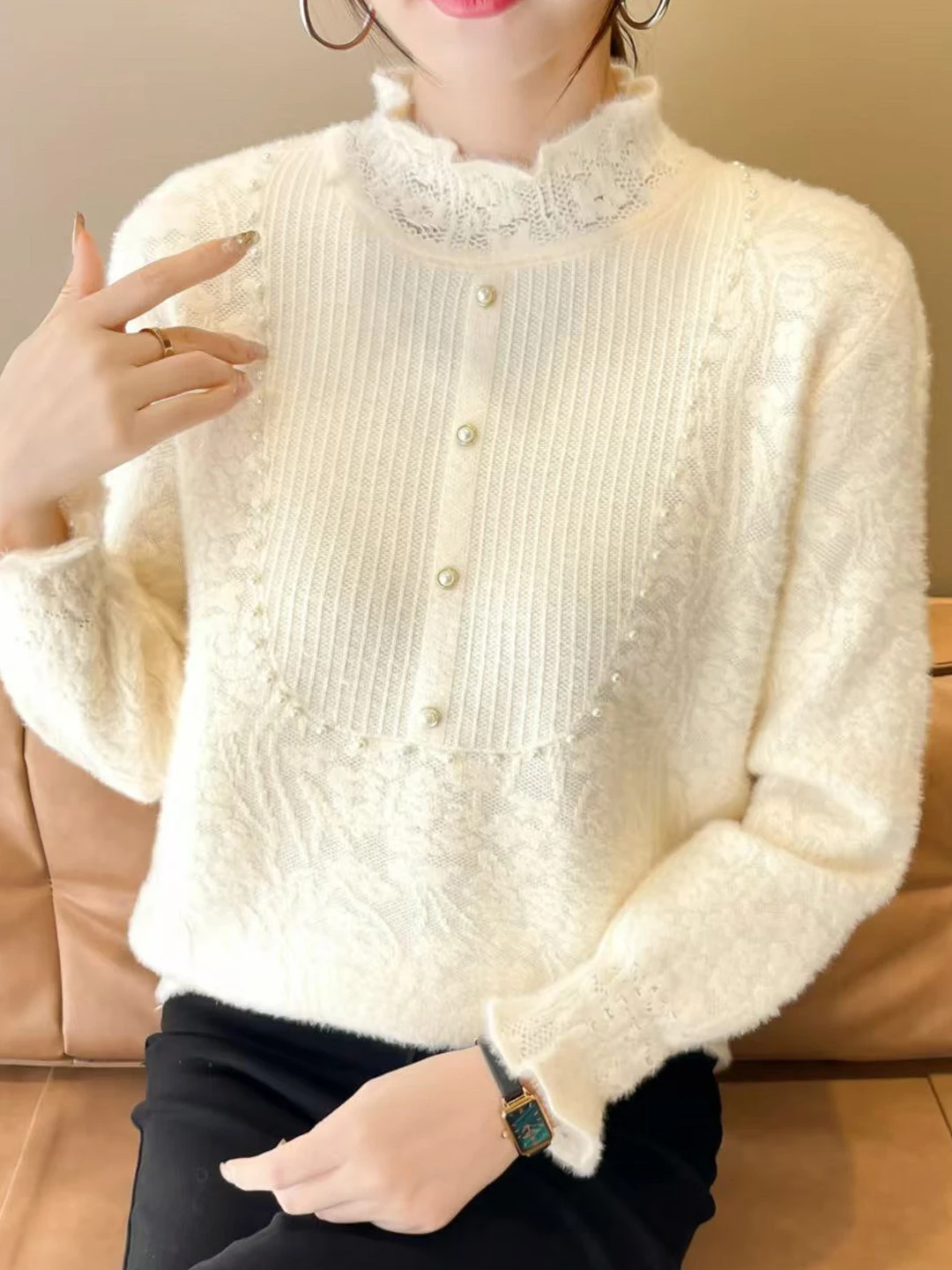 Fashionable Knitted Sweater Women's Half High Collar Autumn Winter New Design Casual Loose Fit Soft Polyester Blend Top