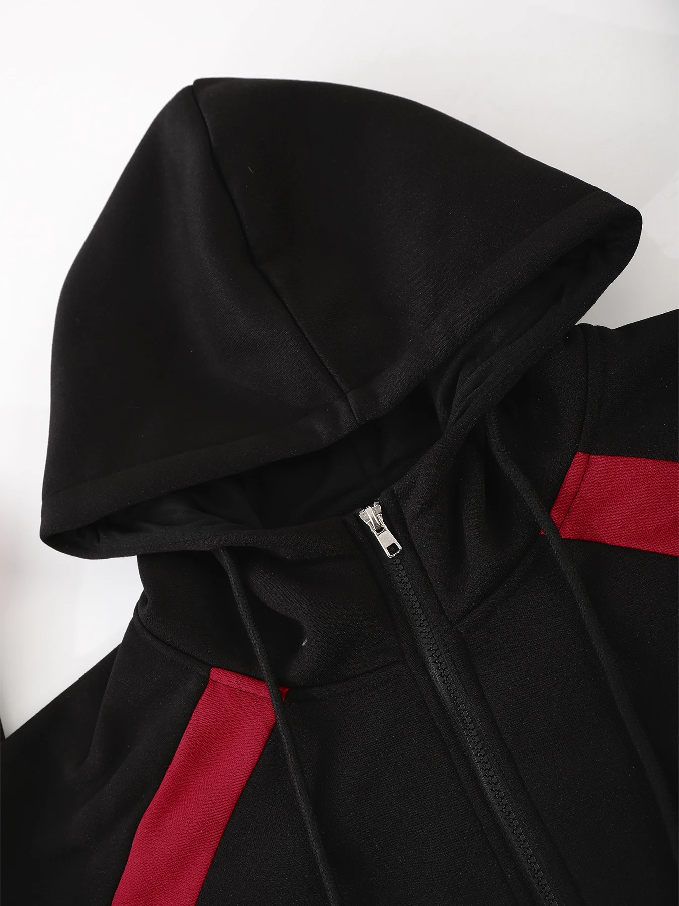Men's Plus Size Black & Red Patchwork Set Oversized Zip-Up Hoodie & Jogger Pants 2 Piece view 3