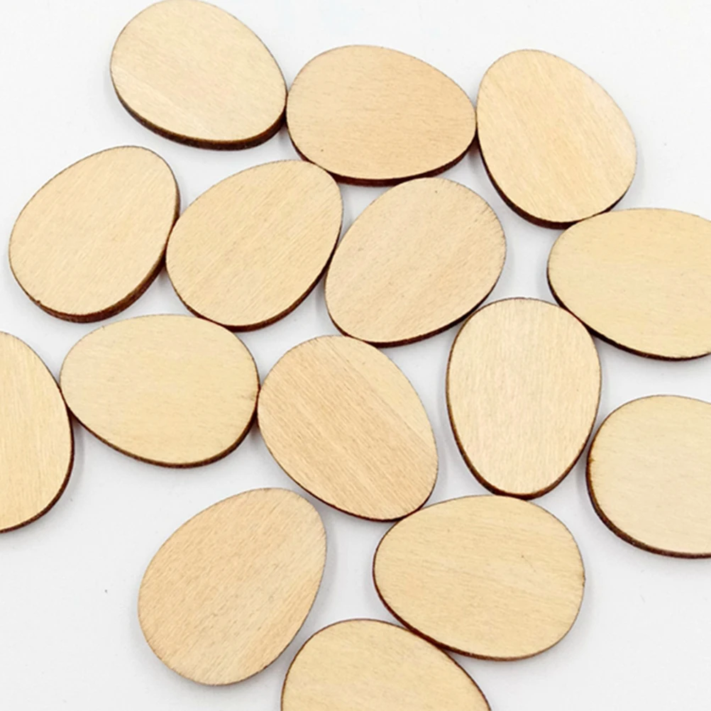 

50 Pcs Decorative Wood Chips Basswood Egg Easter Beige Crafts Unfinished Diy Cutouts Ornaments Sewing Wood Pieces