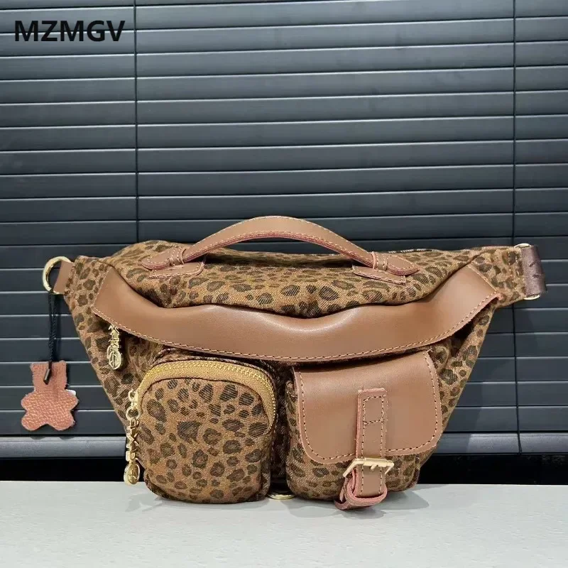 

Fashion Trend Leopard Print Chest Bags for Women Multi-pocket Design Large Capacity Crossbody Bag Outdoor Cycling Versatile Bag
