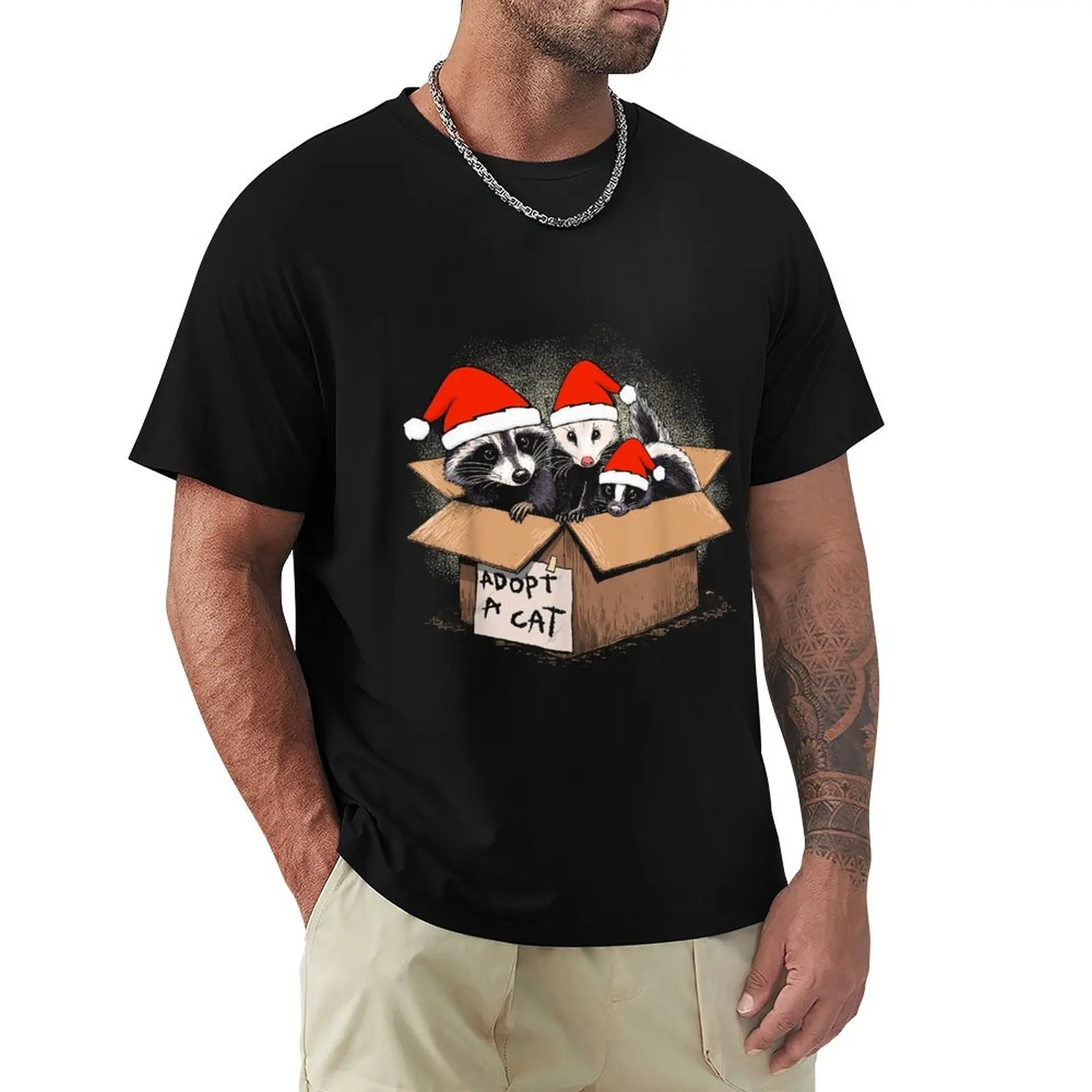 Santa Funny Women Men Kid Christmas Art Box Raccoon Opossum Skunk Gift Vintage T-Shirt funny t shirts dark humor T-Shirt
