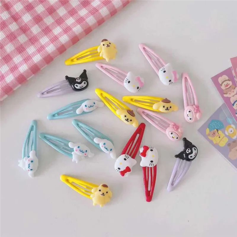 Sanrio Hair Clips Cartoon Figure Kawaii My Melody Kuromi Cinnamoroll Children's Bangs BB Hairpin Macaron Color Accessories Gifts