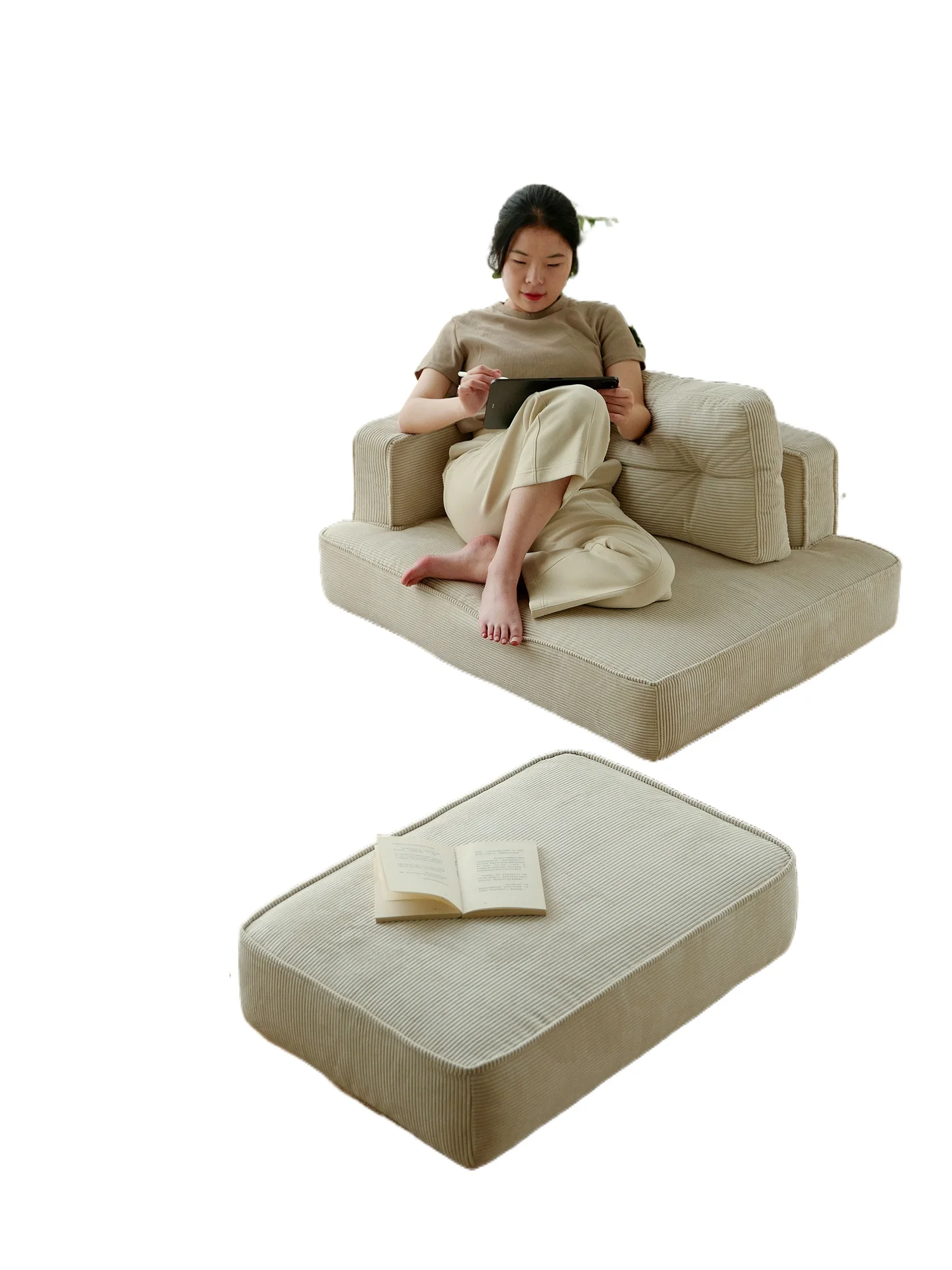 

Cream wind fabric sofa small apartment living room removable and washable corner module combination reading sofa