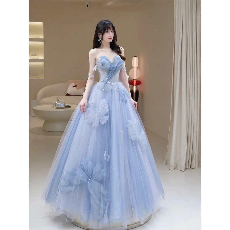 Business Ball, Wedding Dress, Dreamy Blue Cocktail Dress, Bride Stage Performance, Fluffy Skirt, Evening Dress