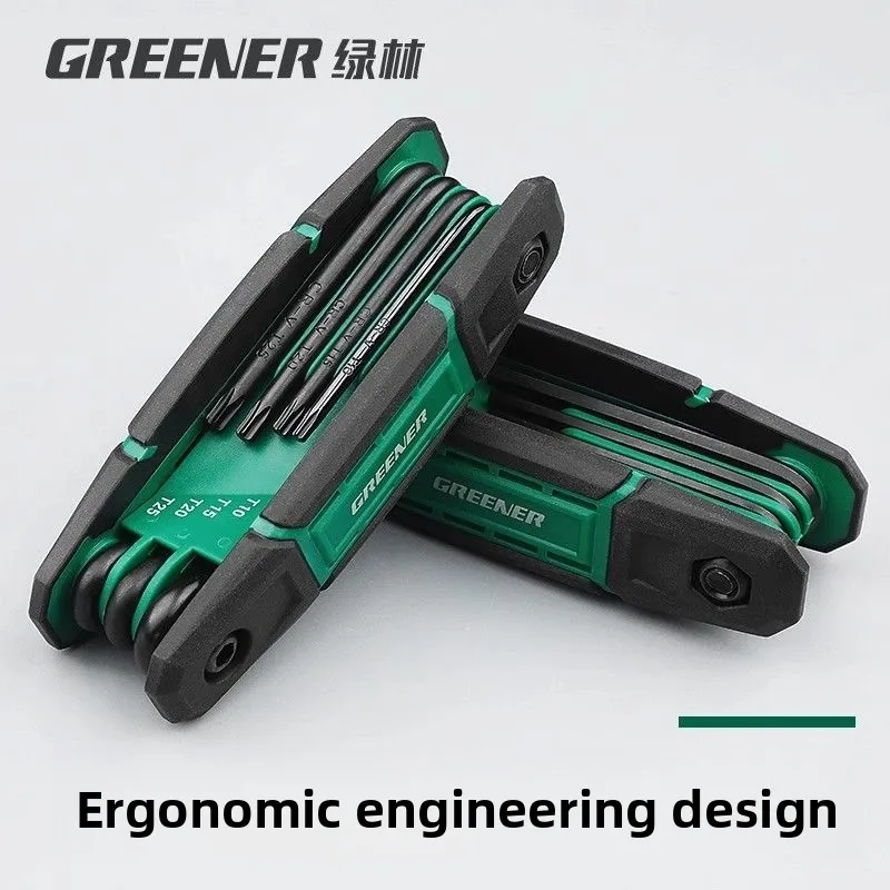 Made of precision forged chrome vanadium steel, multifunctional folding hexagonal wrench set in metric/imperial system durable
