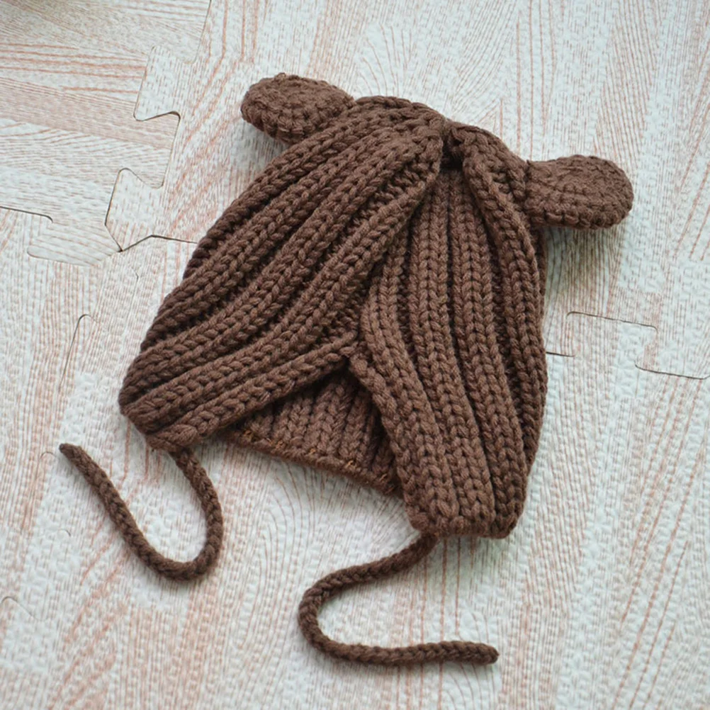 

Kids Bear Ears Warm Wool Knitted Hat Autumn Winter Baby Crochet Beanie Coffee Thick Kids Wool Cap Knitting Hat