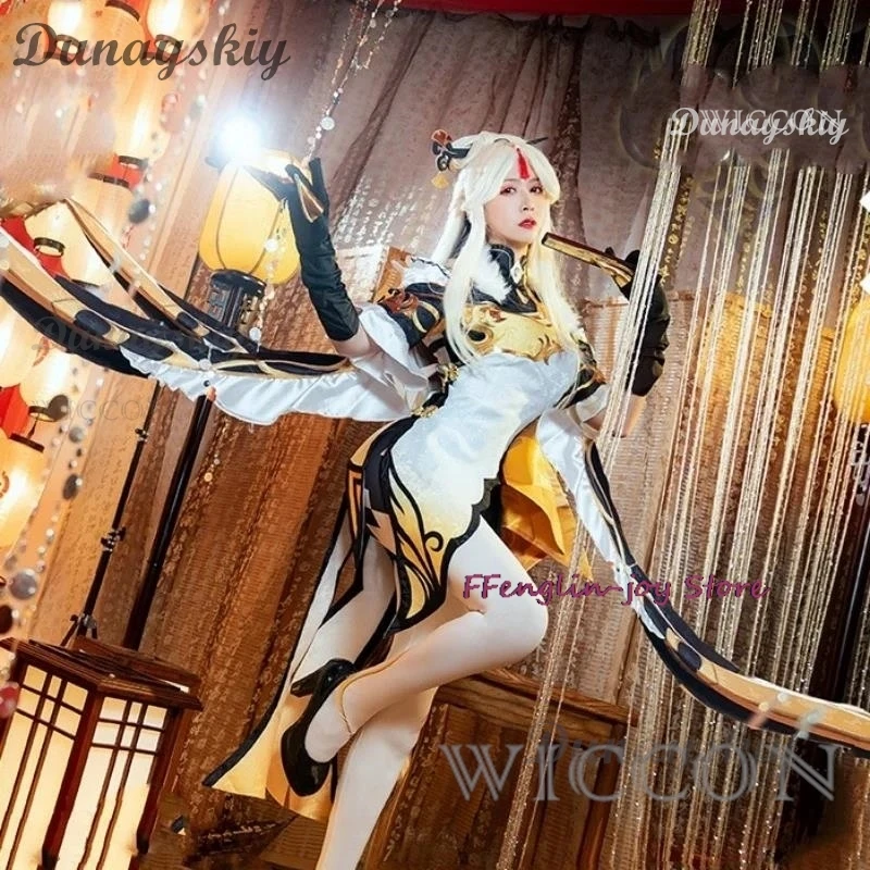 Gioco Genshin Impact NingGuang Costume Cosplay Qipao Dress Uniform Gold Dress Halloween Carnival Party Carnival Clothing