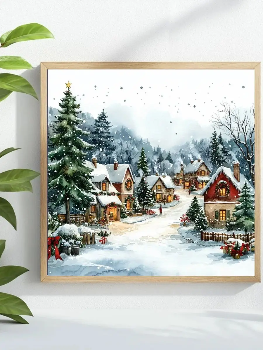 Winterliche Stadtansicht 40X40CM/15,74 Zoll Kreuzstich-Set DIY 11CT/14CT Stickerei Vollstickerei Wanddekoration Handwerk – Detail 1