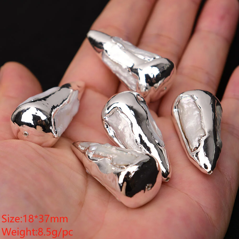 

APDGG Wholesale 5Pcs Freshwater Biwa Pearl Silver Color Spacer DIY Jewelry Making Accessories Jewelry Making DIY