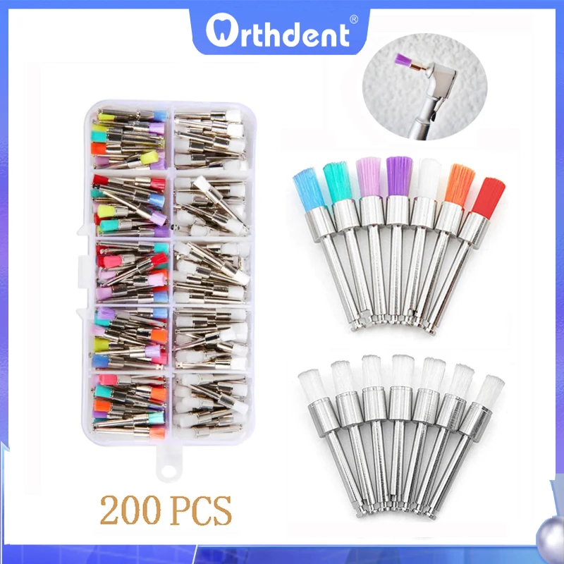 

200Pcs Dental Prophy Polishing Brushes Polisher Disposable Nylon Bristle Brush Latch Type Flat Dentist Materials Teeth Whitening