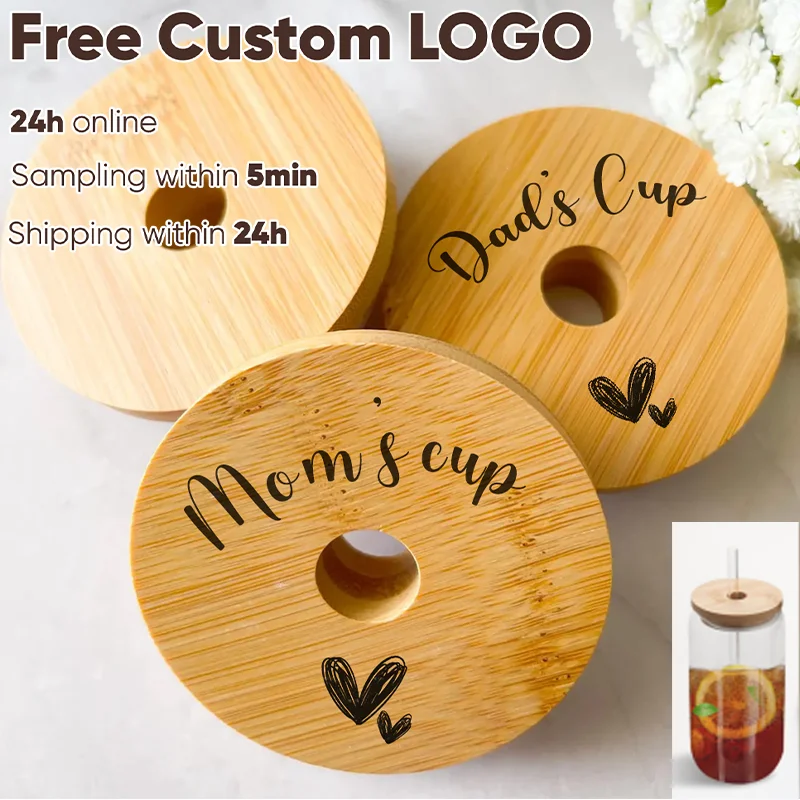 

Бамбуковые деревянные крышки с соломенным отверстием, персонализированная чашка с широким горлышком, силиконовое уплотнительное кольцо, крышки для консервирования, бутылки для хранения, многоразовые подарки