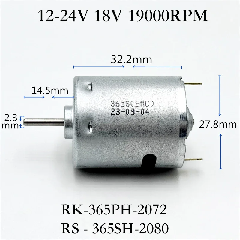 RS-365 Micro 28mm DC Electric Motor DC12V-24V 18V 20V High Speed Engine for Hair dryer/Heat gun motor