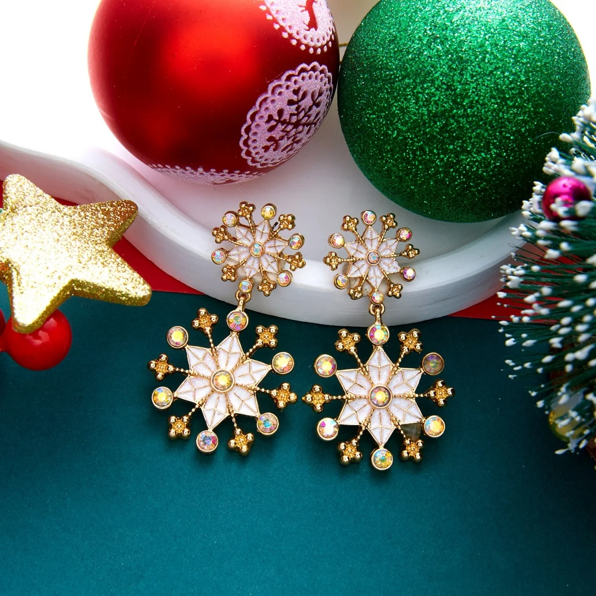 Strass-Ohrringe mit rosa Emaille-Weihnachtsmann-Anhänger für Damen, Weihnachtsschneemann, Lebkuchenmann, Krücke, Schneeflocken-Ohrringe, Schmuck – Detail 30