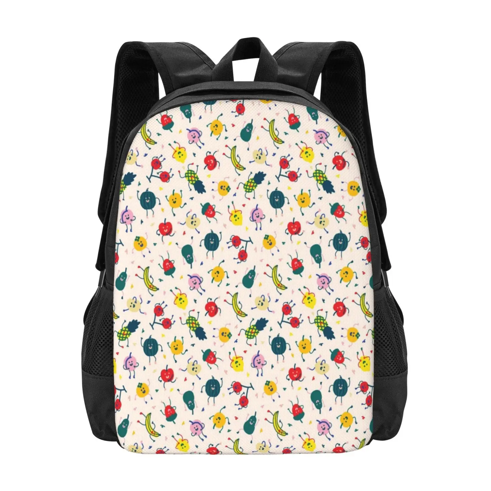 Happy Fruits Hot Sale Schoolbag Backpack Fashion Bags Fruits Happy Potato Healthy Food Dancing Surface Pattern Surface Design