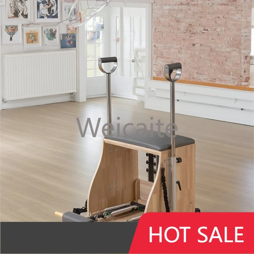

Solid Wood Portable Fitness Training Chair 4 Adjustable Spring Pilates Yoga Chair