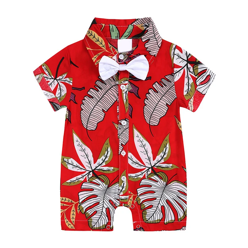 Summer Clothes Fashion Print Beach Baby Romper Short Sleeve Cotton Gentleman Jumpsuit Newborn Outfits Infant Boy Clothing BC2011