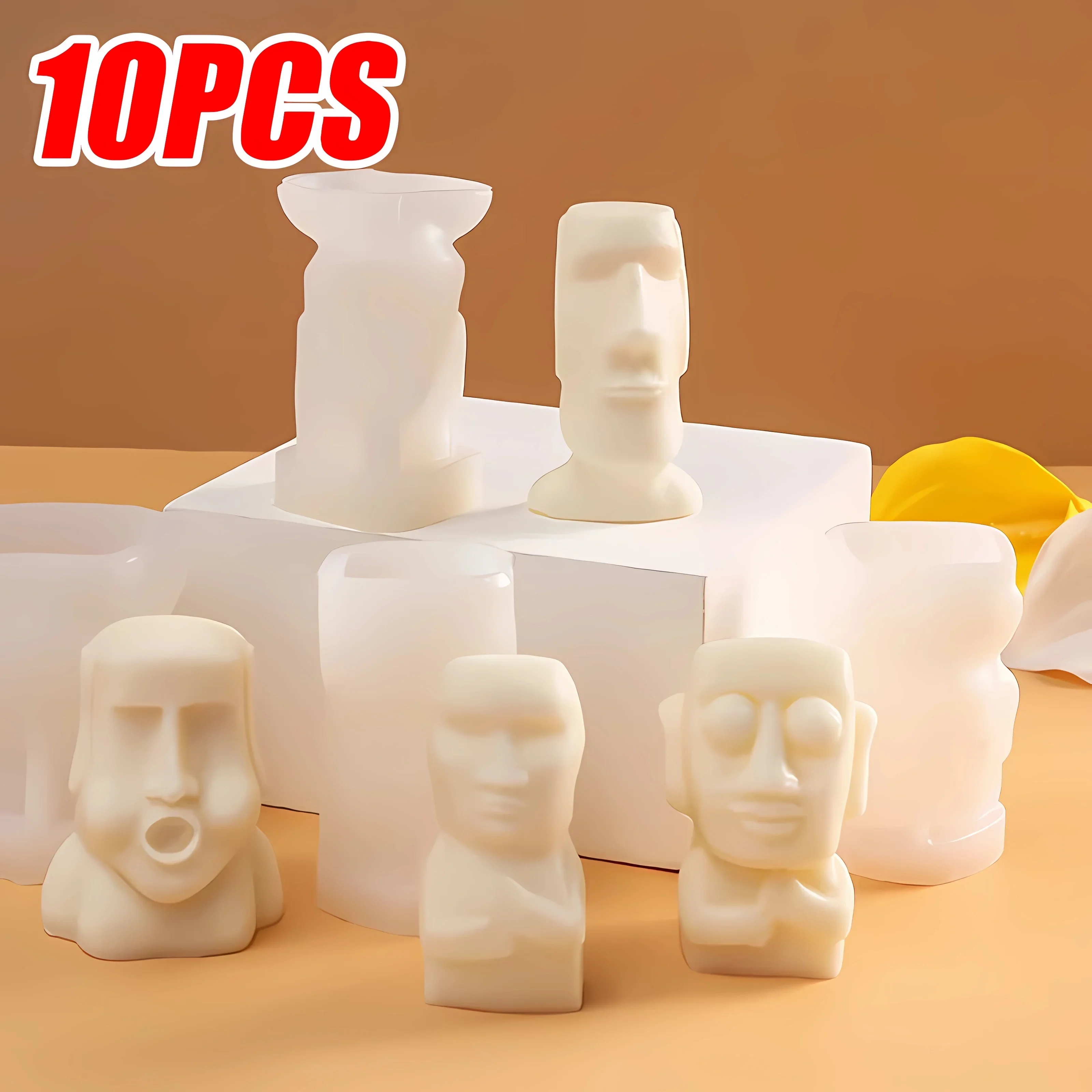 

10PCS New Human Body Sculpture Hand Soap Mold Plaster Ornaments Aromatherapy Candle Moai Stone Man Silicone Mold