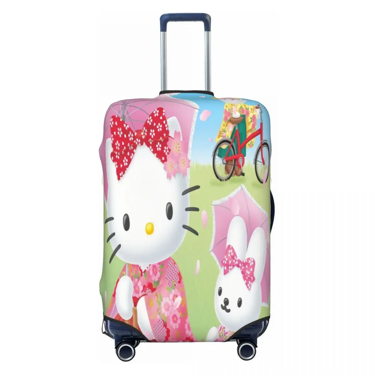 

Funny Happy Family Hello Kitty Luggage Cover Protector Elastic Kawaii Cat Travel Suitcase Covers