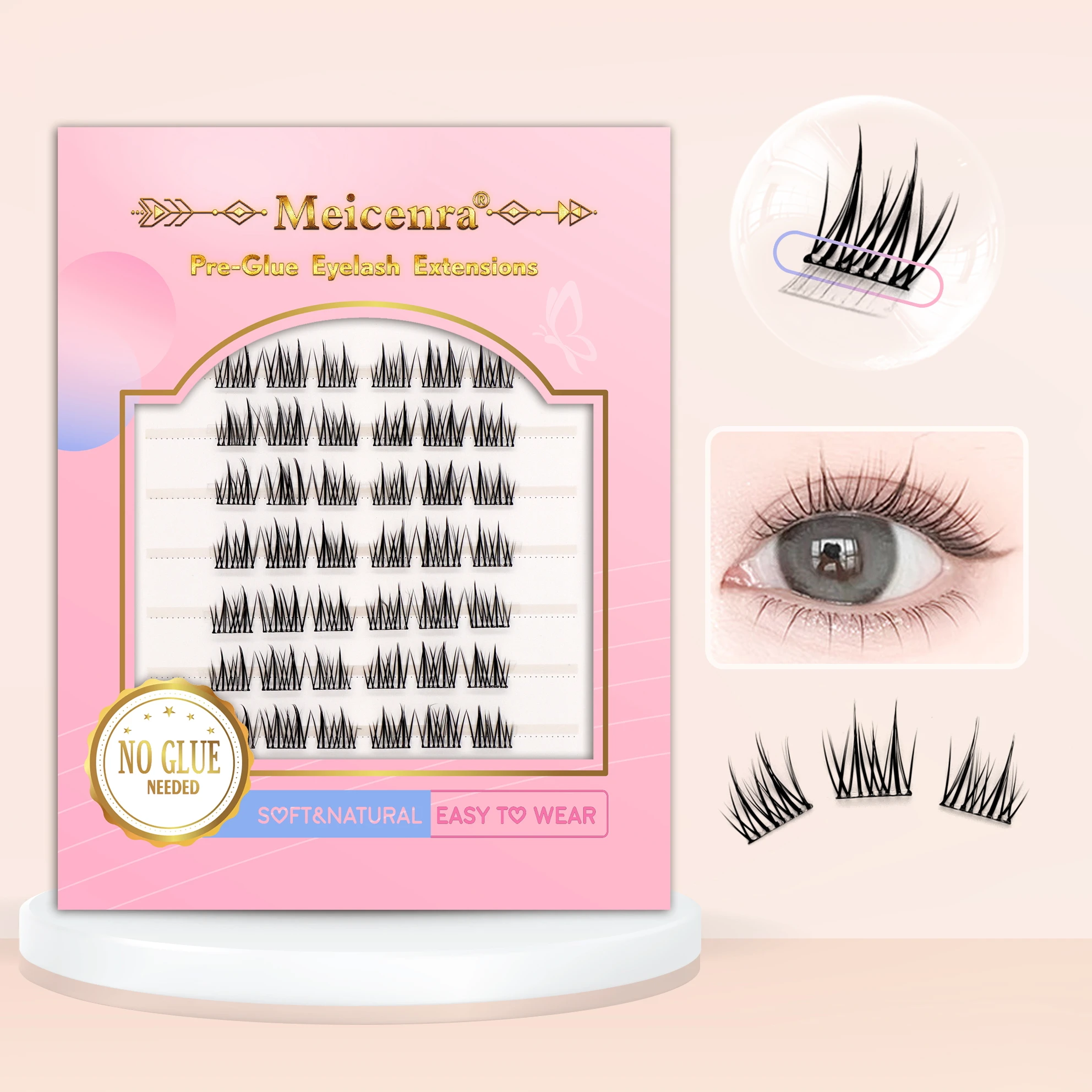 자기 접착 속눈썹 태양 꽃 천연 접착제 필요 없음 메이크업 도구