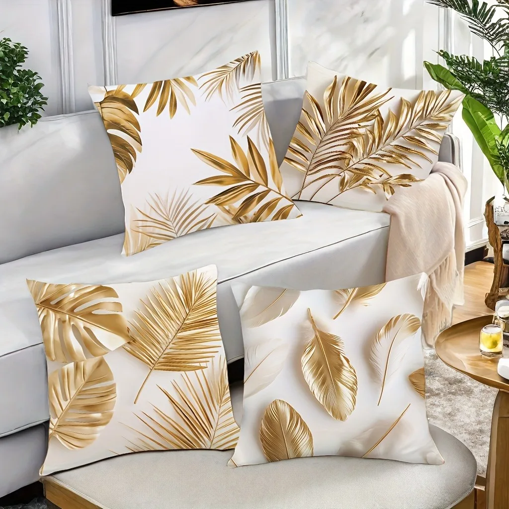 

Art Nouveau gold leaf feather close up exquisite texture pattern pillowcase waist room office living room sofa decoration