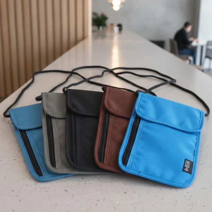 Waterproof RFID Neck Pouch Passport Holder Large Capacity Crossbody Phone Wallet for Airport Security Check Travel