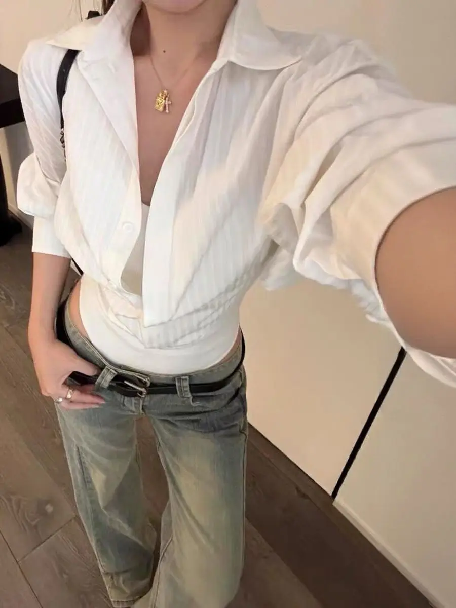 

Faionable White Striped irt Sle Women's Top Casual Slim Fit Autumn New Arrival by Zan Yuan Polyester Fabric