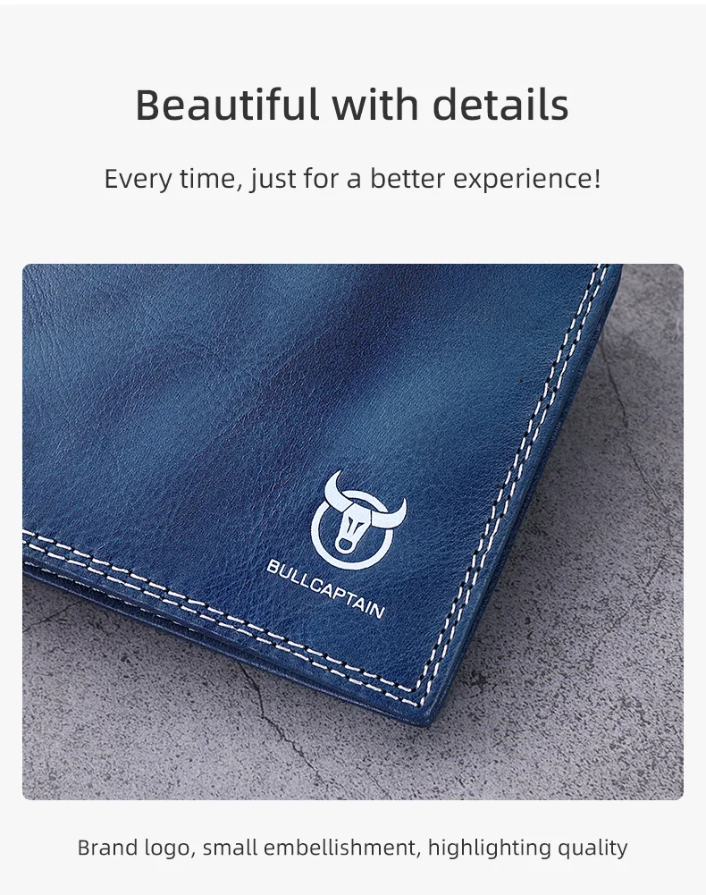 BULLCAPTAN Echtes Leder männer Brieftasche RFID Funktion Mode männer Karte Clip Brieftasche Neueste Geschenk Box männer Business brieftasche QB032 – Detail 10