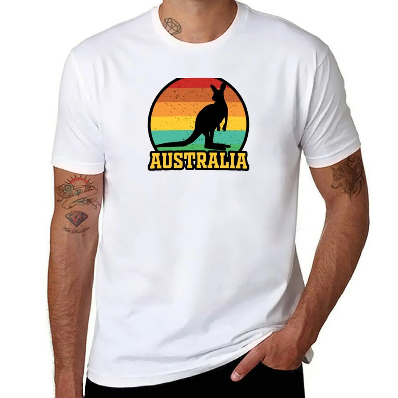 

Retro Sunset Australian Kangaroo T-Shirt anime tshirt man t shirt cotton T-Shirt