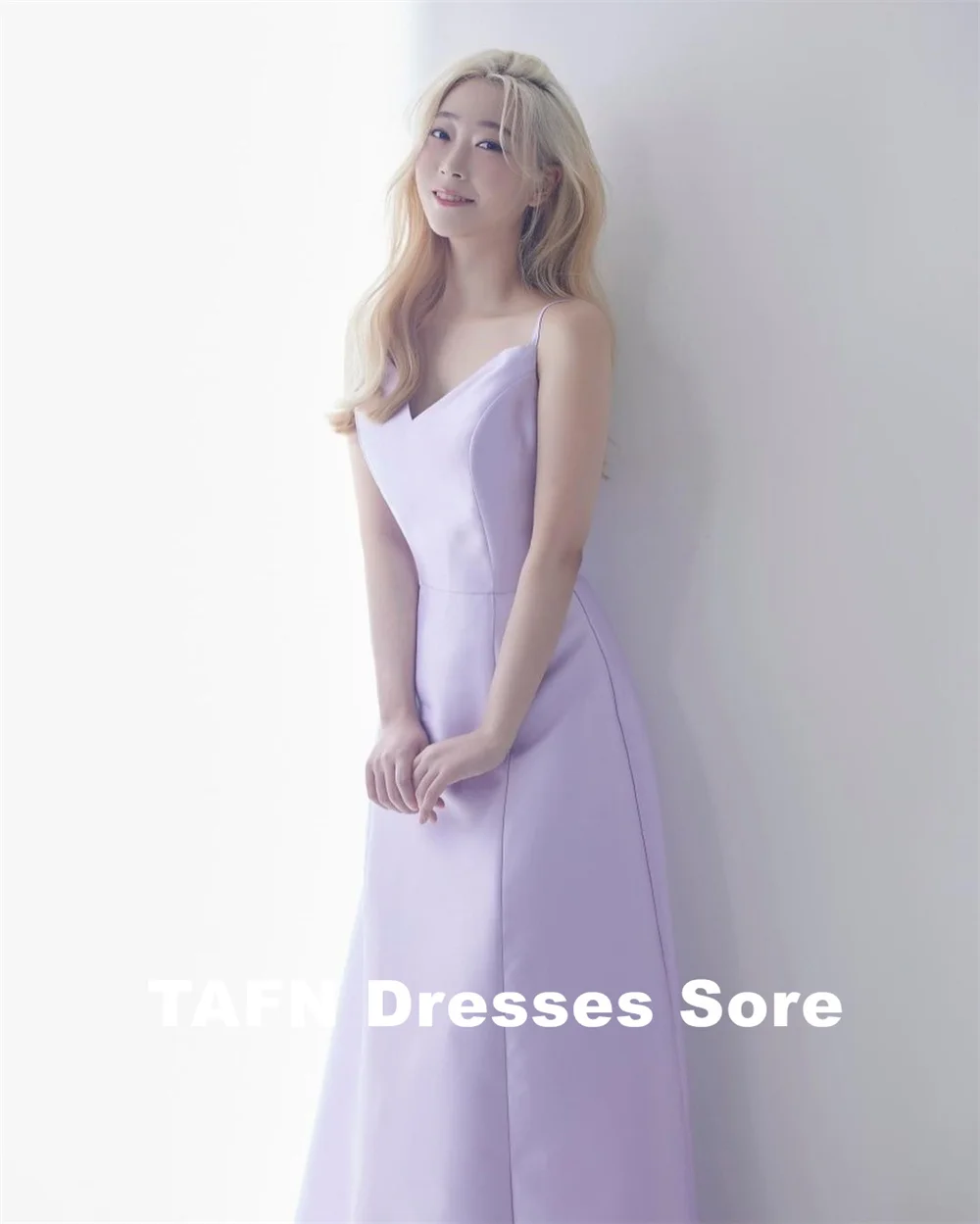 TAJoyPurple-Robe de Soirée en Satin à Bretelles Spaghetti pour Réception de Mariage, Vêtement A-ligne, Longueur au Sol, pour Séance Photo, Corée