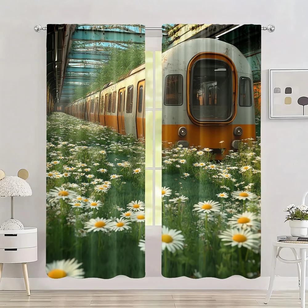 2pc,  Refreshing Spring Party Curtain city oasis Machine Washable Polyester,Without Electricity Party Decorations for Classroom,