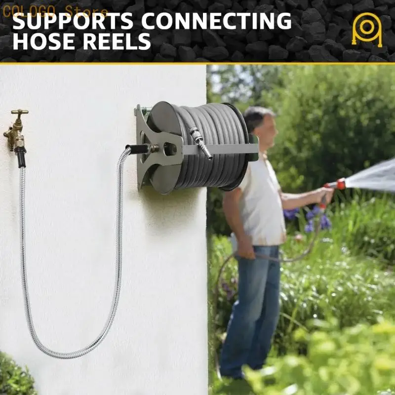 Garden Hose Connection Link with Stainless Steel Construction, Threaded Ends, and Black Connectors Sleeves for Hose Reel